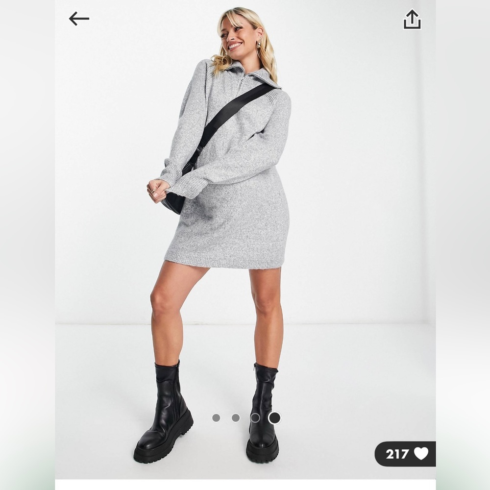 Asos design maternity knit mini dress with zip collar in heather gray